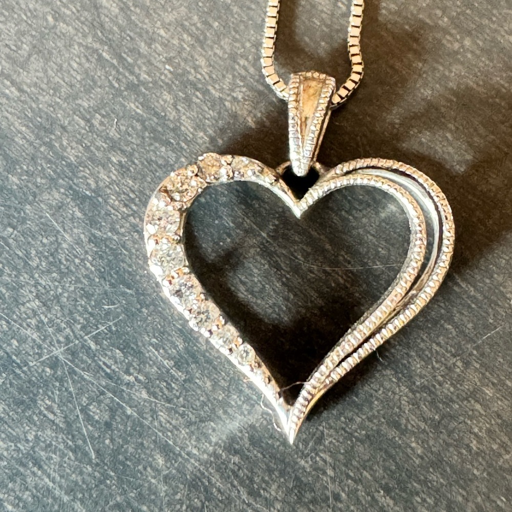 Diamond Heart Pendant Necklace Chain .925 Sterling Silver Open Rogers & Hollands
